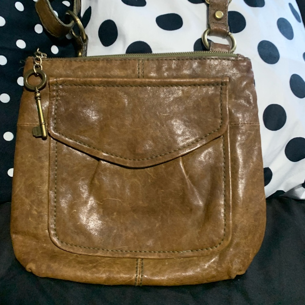 Olive green leather FOSSIL bag